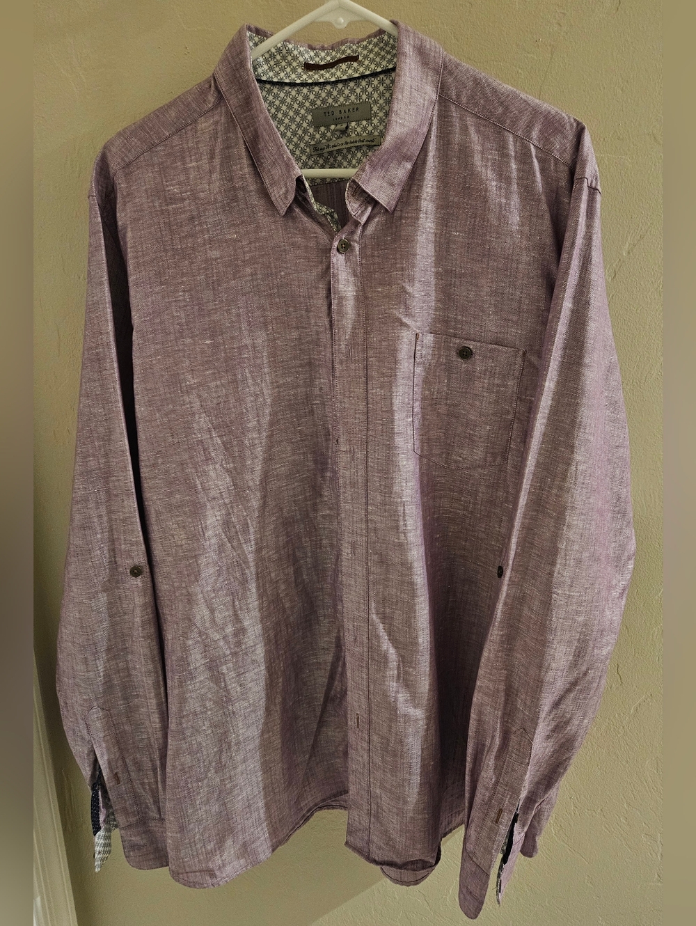 Ted Baker London Mens Linen Blend Long Sleeve Button Down Shirt Purple Size 7 3X